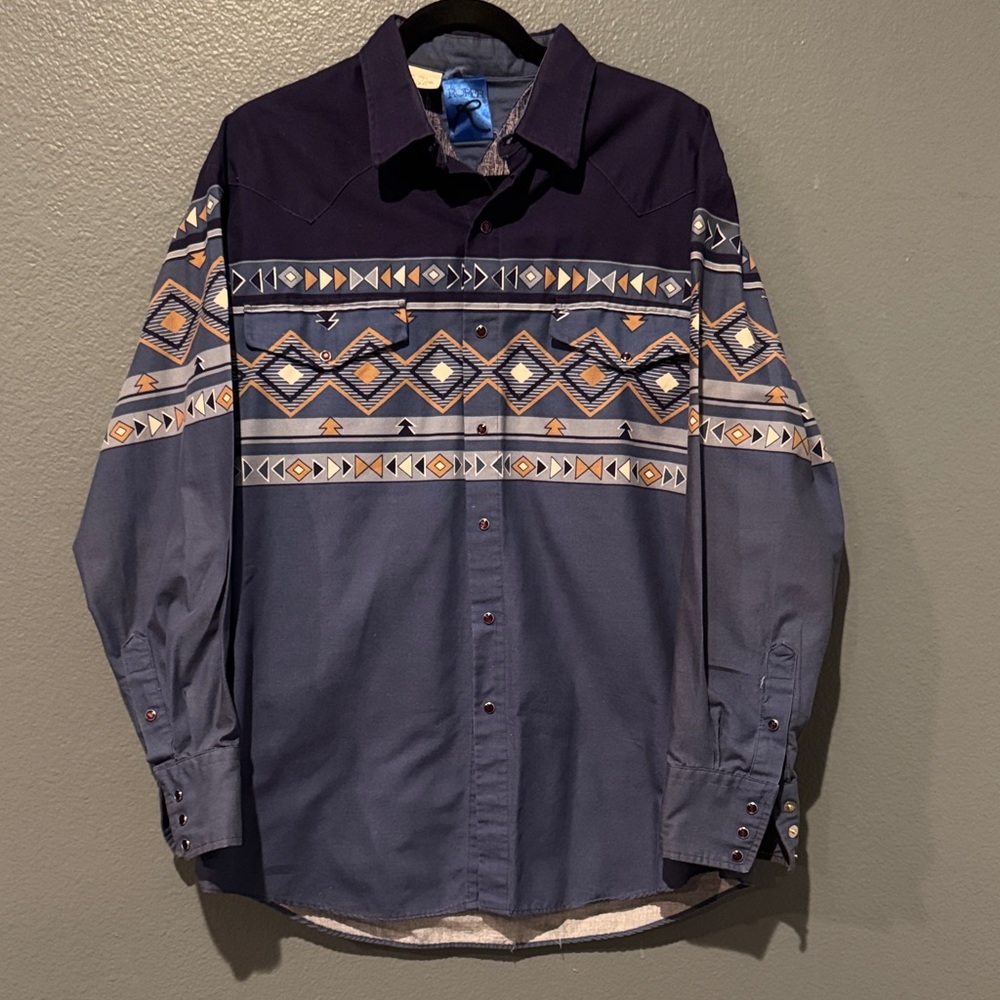 ROPER WESTERN BLUE AZTEC SHIRT LARGE cowboy